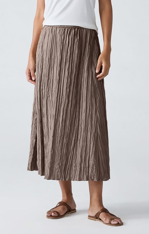 Eileen Fisher Crushed Silk Full Length Flared Skirt in Cocoa