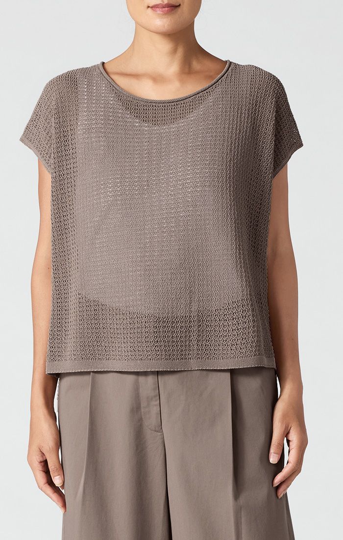 Eileen Fisher Organic Cotton Cord Sheen Jewel Neck Sweater in Cocoa