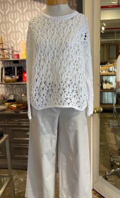 Eileen Fisher Stretch Cotton Twill High Waisted Wide Ankle Trouser in Chalk