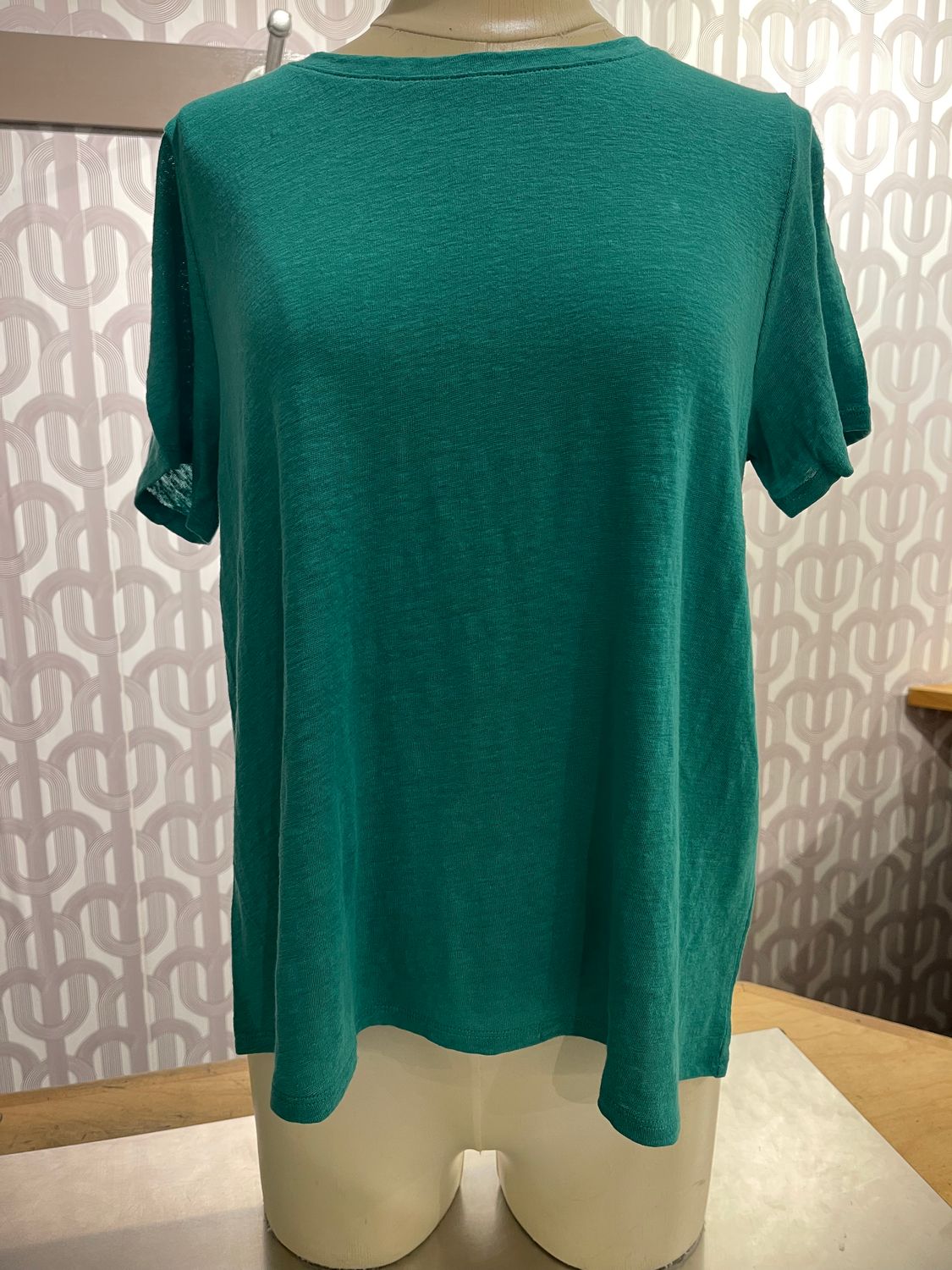Eileen Fisher Organic Linen Jersey Crew Neck Square Tee in Jade