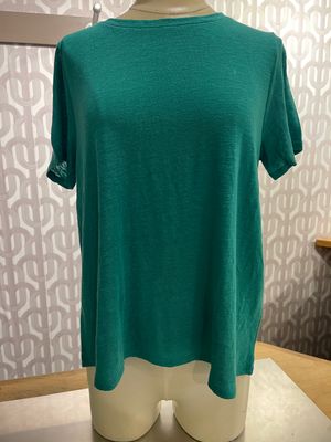 Eileen Fisher Organic Linen Jersey Crew Neck Square Tee in Jade