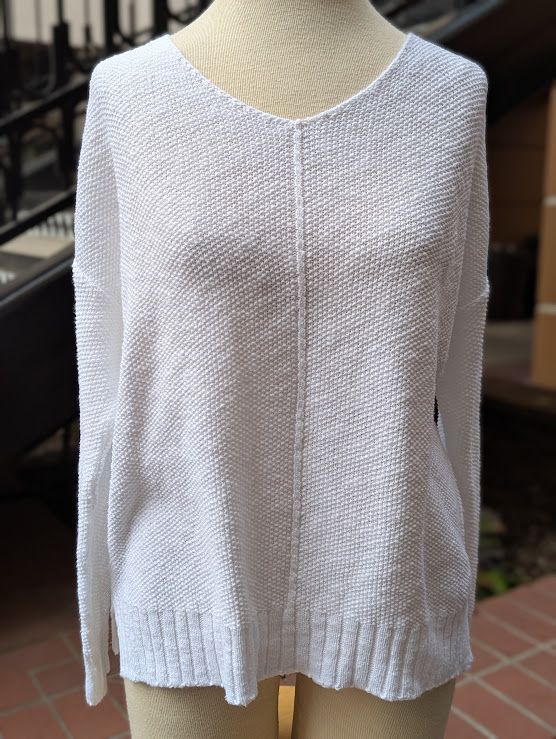 Avalin Center Seam V Neck Seed Stitch Sweater in White