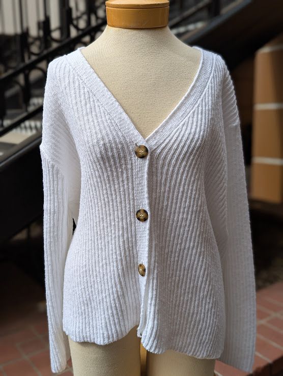 Avalin Ribbed 4 Button Cardigan in White