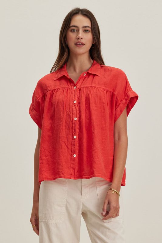 Velvet Aria Woven Linen Top in Chili