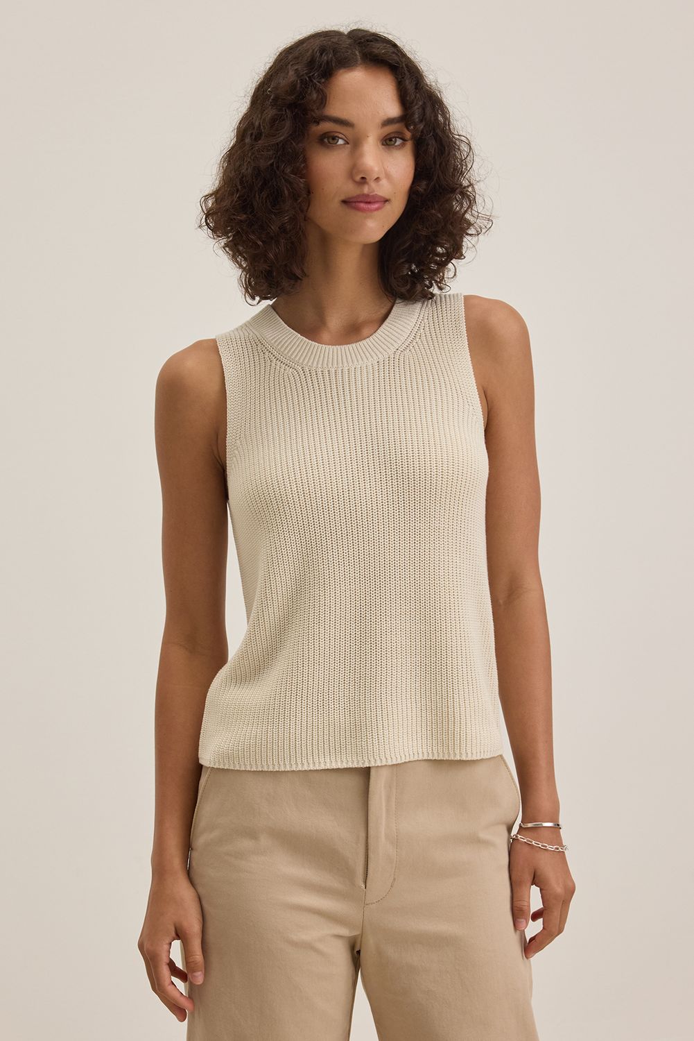 Velvet Muna Textured Cotton Sleeveless Sweater in Ivory