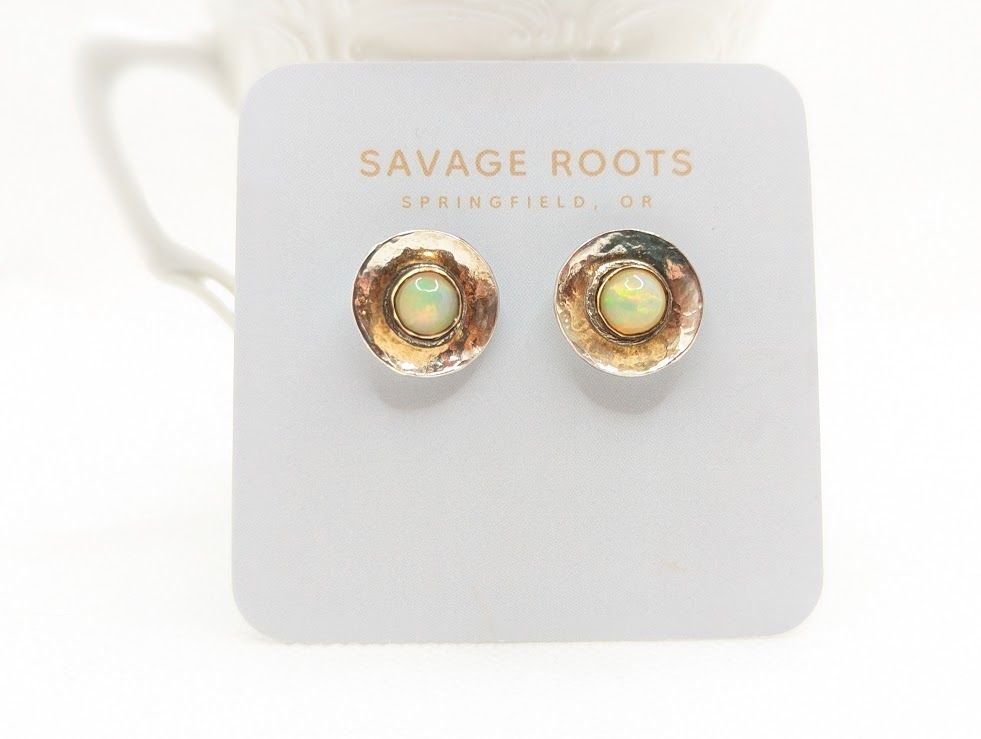 Savage Roots Carmela Oversized Stud Earrings in Ethiopian Opal, Sterling Silver, & 14K Gold Fill