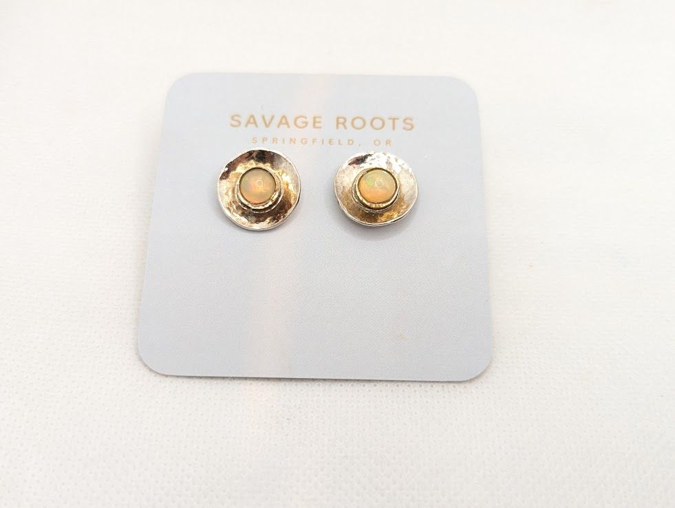 Savage Roots Carmela Oversized Stud Earrings in Ethiopian Opal, Sterling Silver, & 14K Gold Fill