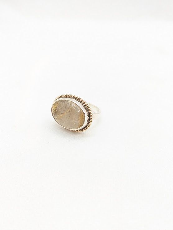 Savage Roots Carmine Ring in Rutilated Quartz, Sterling Silver & 14KGF