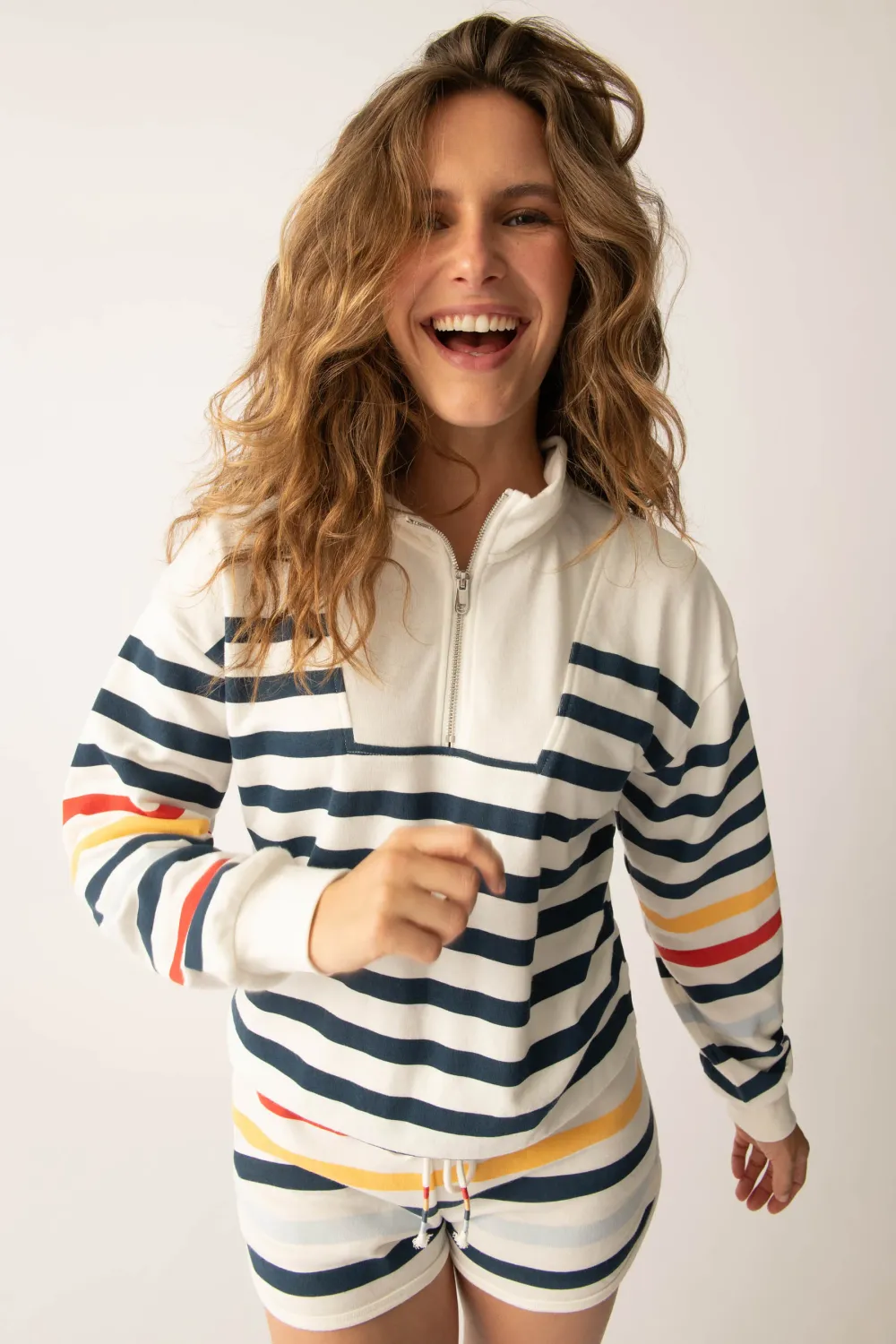PJ Salvage Maritime Lounge Stripe 1/4 Zip Top in Ivory