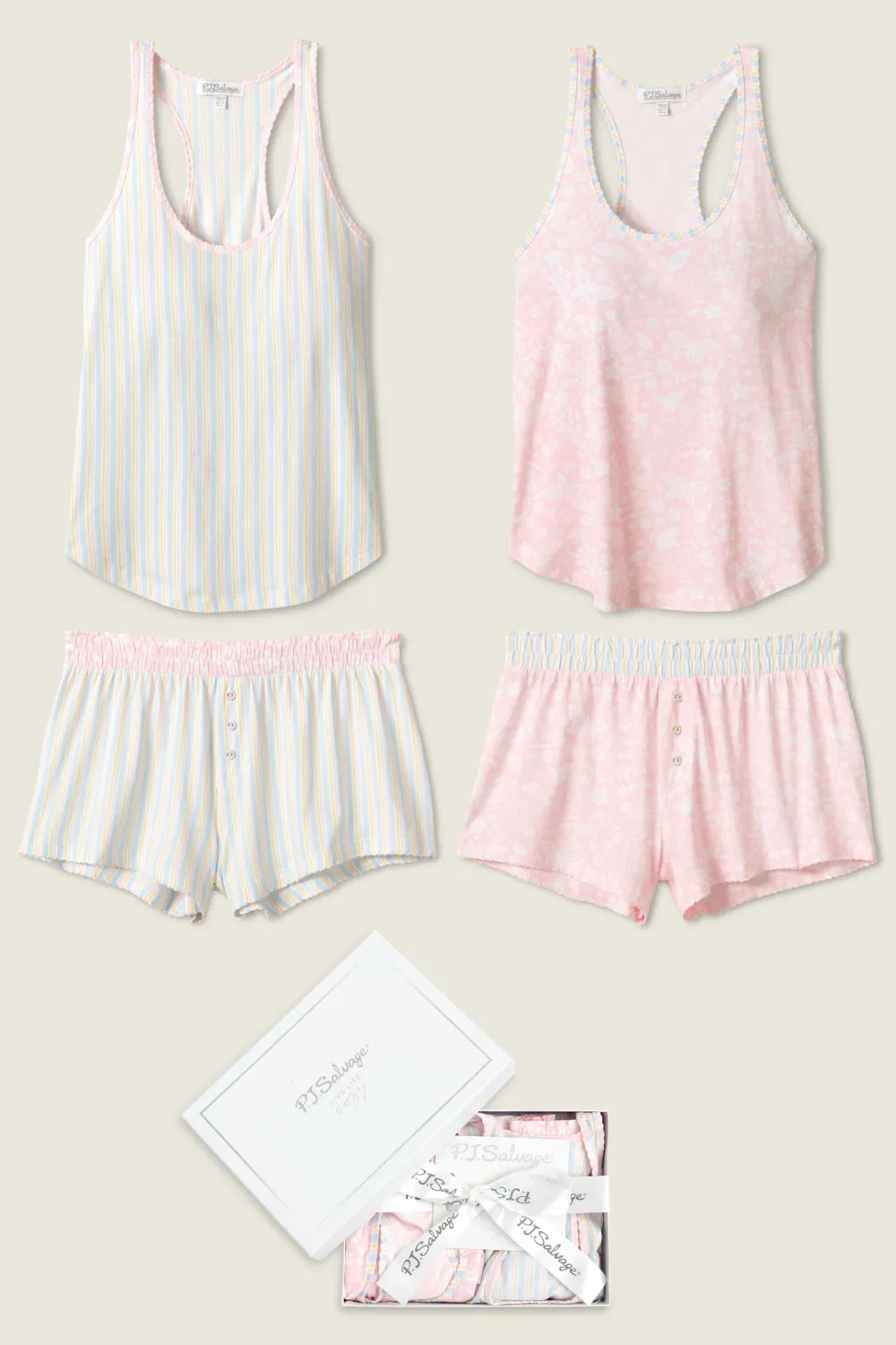 PJ Salvage Mix & Match Floral & Stripe Gift Set in Pastel Pink