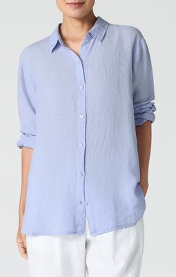 Eileen Fisher Organic Handkerchief Linen Classic Collar Long Shirt in Bellflower