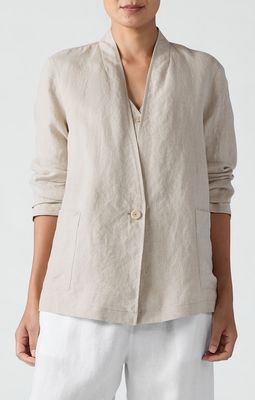 Eileen Fisher Organic Linen High Collar Jacket in Undyed/Natural