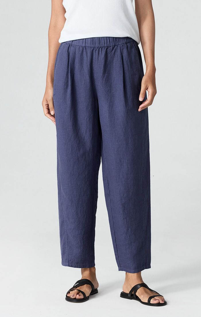 Eileen Fisher Organic Linen Ankle Pleated Lantern Pant in Bluette