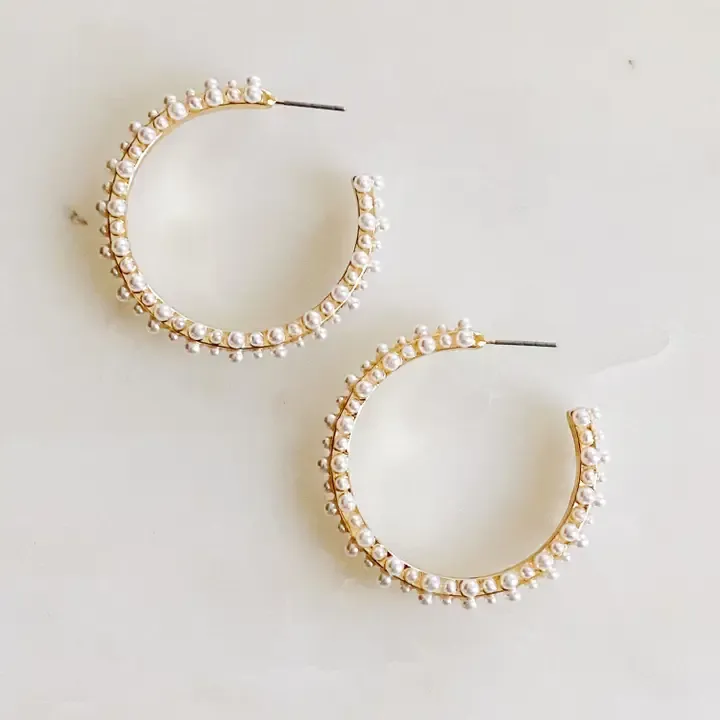 Ellison + Young Delicate Pearl Deco Hoop Earrings