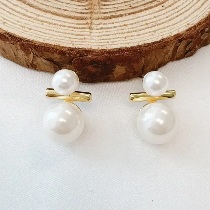 Ellison + Young Pearls and Golden Bar Stud Earrings