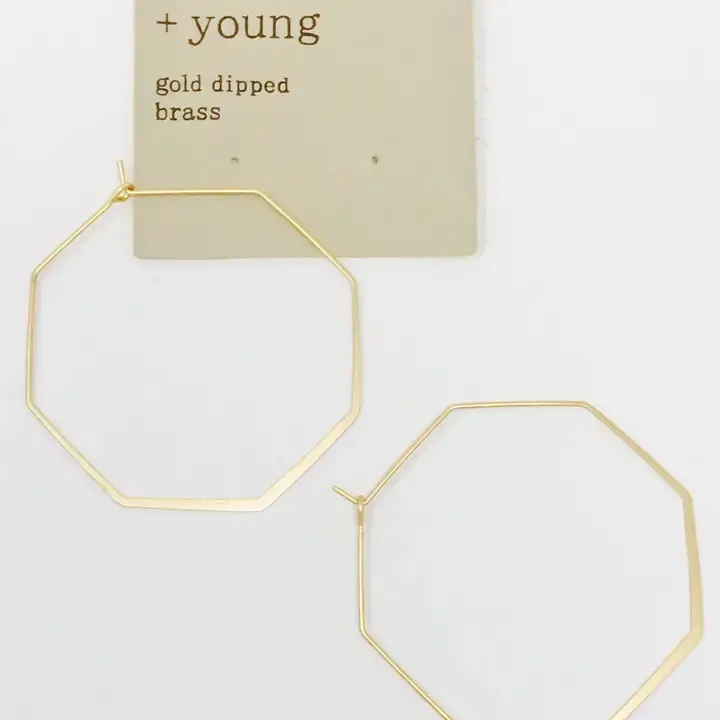 Ellison + Young Smaller Stylish Octagon Wire Hoop Earrings