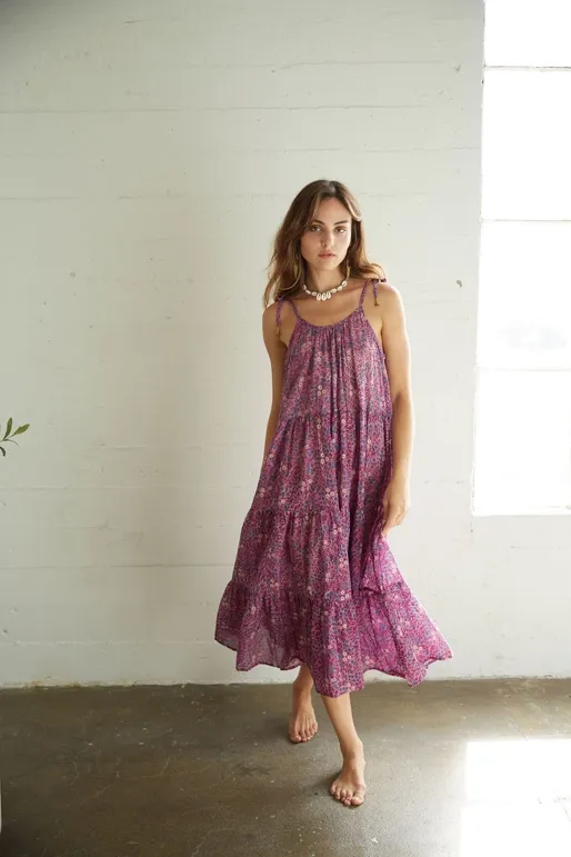 The Fox and The Mermaid Block Printed Strappy Maxi in Myla
