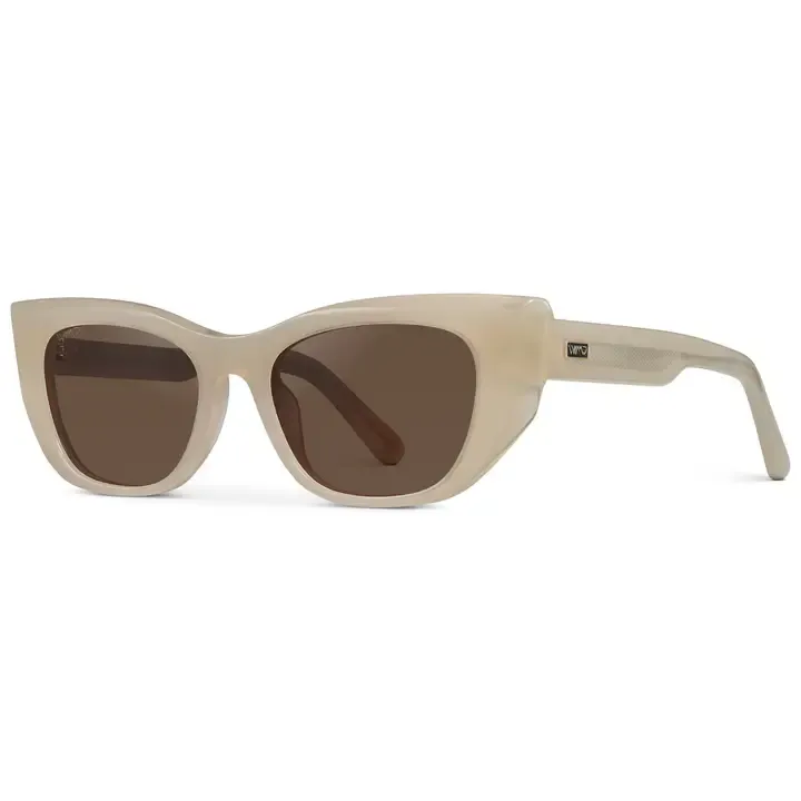 WMP Eyewear Evelyn Cat Eye Polarized Sunglasses in Pearl Beige/Brown Lens