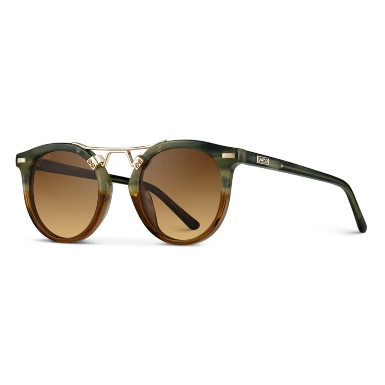 WMP Skyler Round Polarized Sunglasses in Desert Sage / Brown Gradient Lens