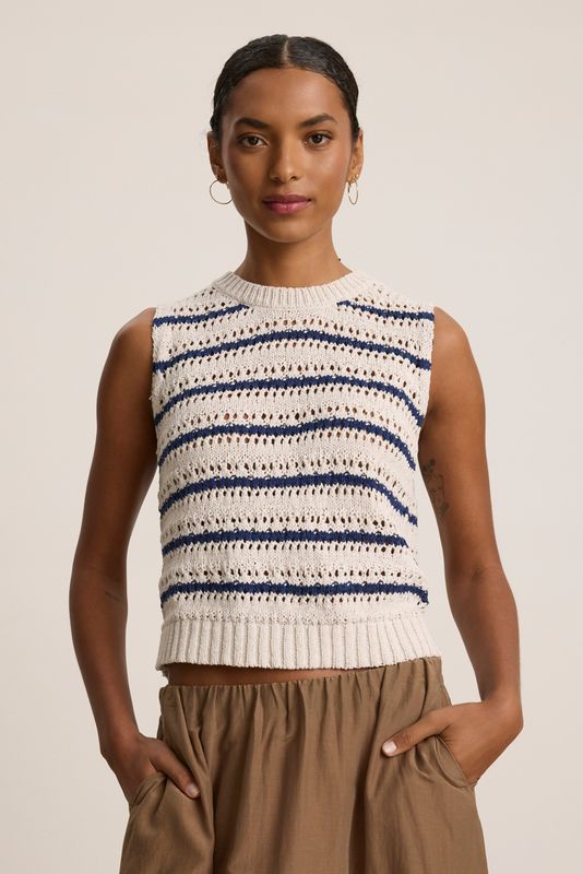 Velvet Calista Crochet Stitch Top in Chalk/Marine