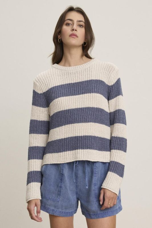 Velvet Maxine Cotton Tape Sweater in Chalk/Atlas Velvet Maxine Cotton Tape Sweater in Chalk/Atlas
