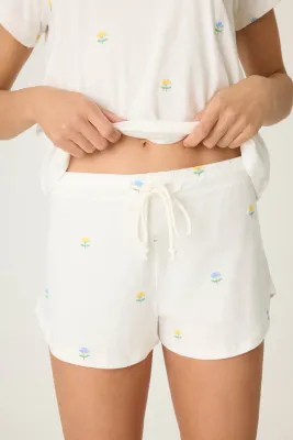 PJ Salvage Dainty Daisy Embroidered Shorts in Ivory PJ Salvage Dainty Daisy Embroidered Shorts in Ivory