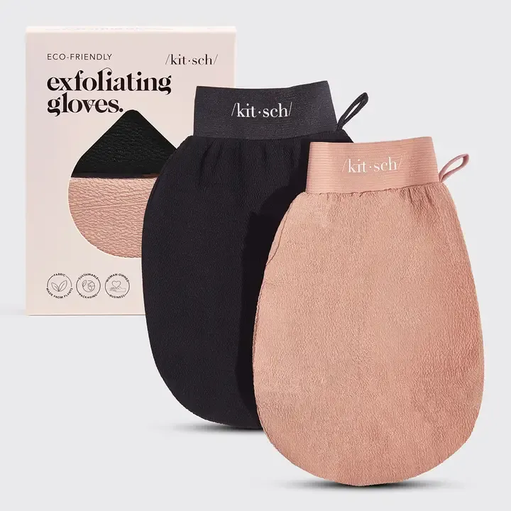 Kitsch Exfoliating Gloves 2 Piece Set in Black & Terracotta