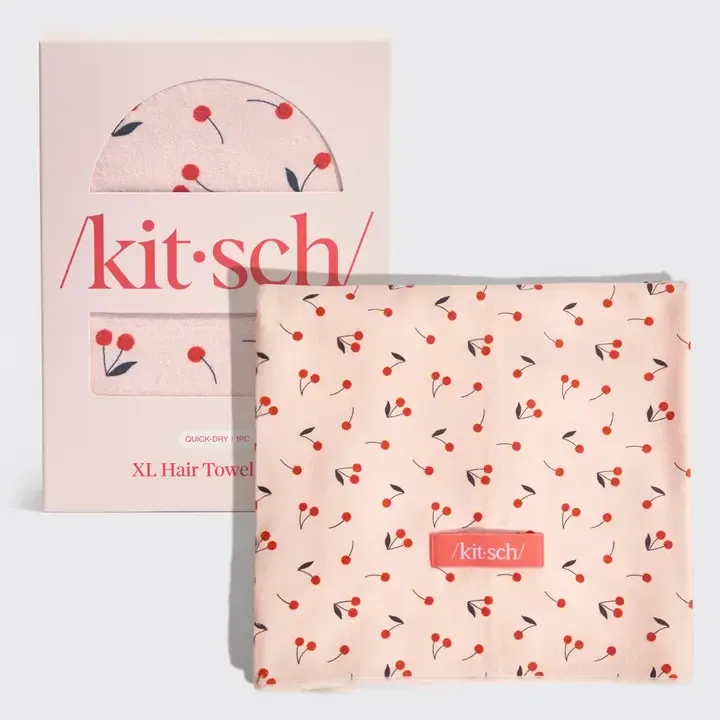 Kitsch XL Hair Towel Wrap in Cherry Print