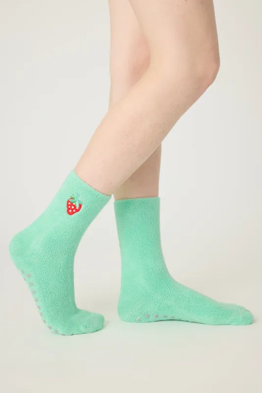 PJ Salvage Strawberry Terry Mini Crew Socks in Green