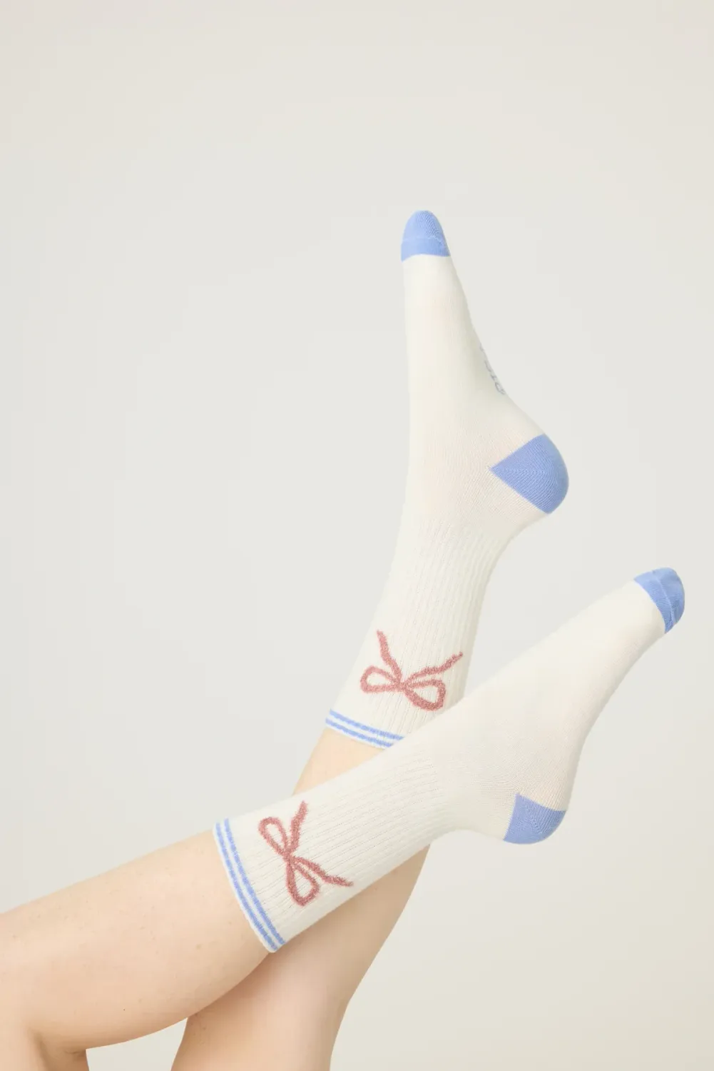 PJ Salvage Bow Ribbed Crew Socks in Ivory