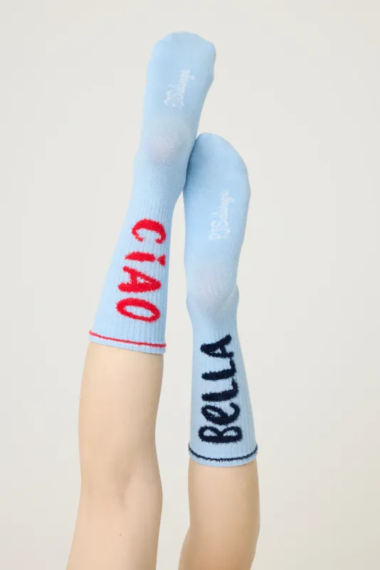 PJ Salvage Ciao Bella Ribbed Crew Socks in Blue Haze