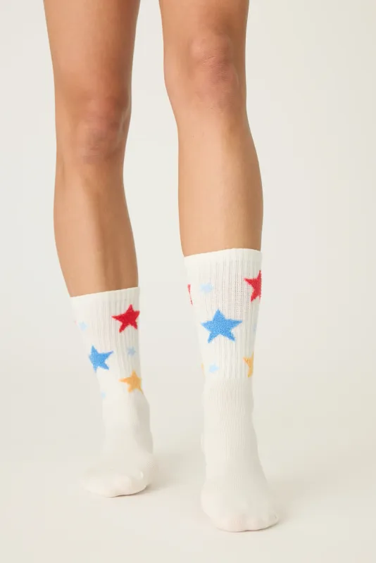 PJ Salvage Stars Ribbed Crew Socks in Ivory