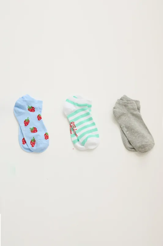 PJ Salvage Strawberry 3-Pack No Show Socks in Multi