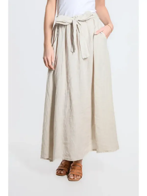 Tees by Tina Angie A-Line Long Linen Skirt with Pockets in Beige