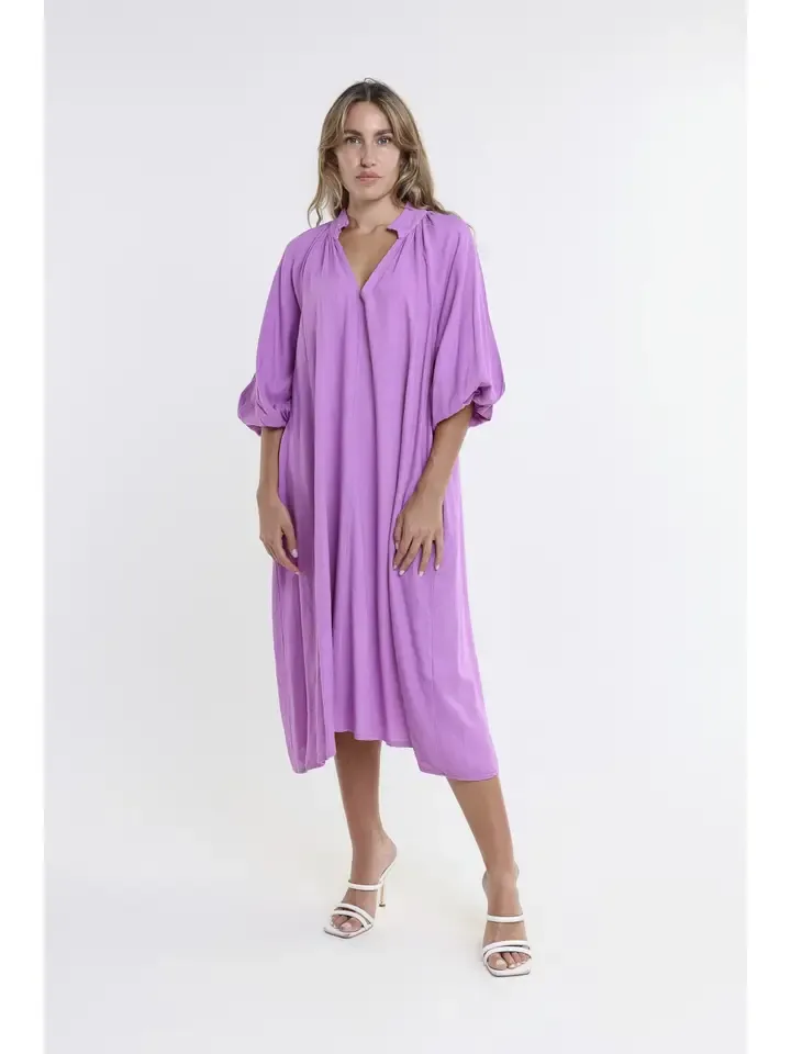 Tees by Tina Katrina Blouson Sleeve Linen Dress in Lavender