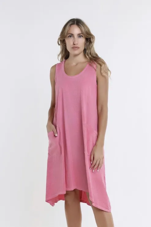 Tees by Tina Sue Cotton Double Pocket Tank Dress in Strawberry