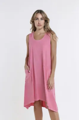 Tees by Tina Sue Cotton Double Pocket Tank Dress in Strawberry