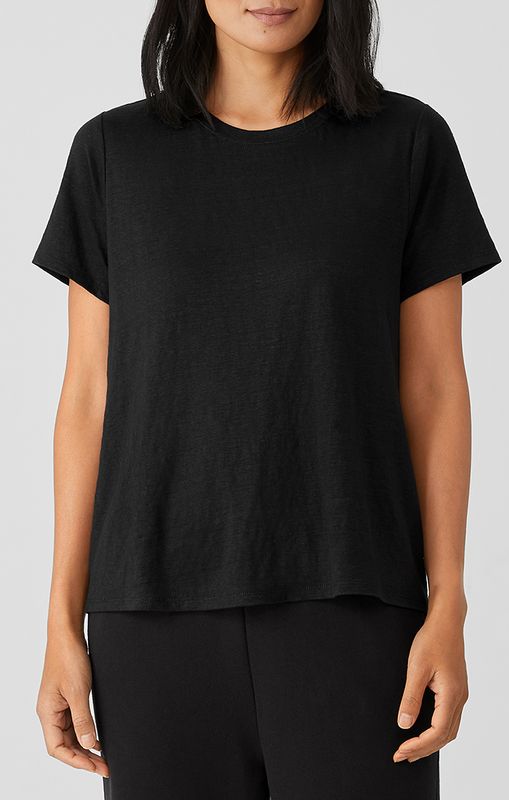 Eileen Fisher Organic Linen Jersey Crew Neck Short Sleeve Tee in Black