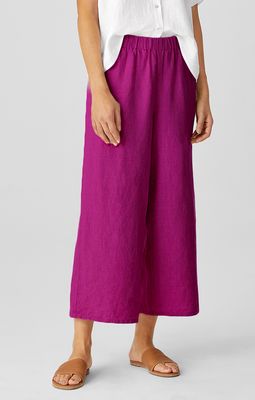 Eileen Fisher Organic Linen Wide Leg Cropped Pant in Sangria