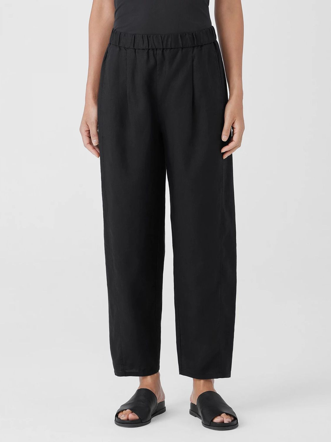 Eileen Fisher Organic Linen Ankle Pleated Lantern Pant in Black