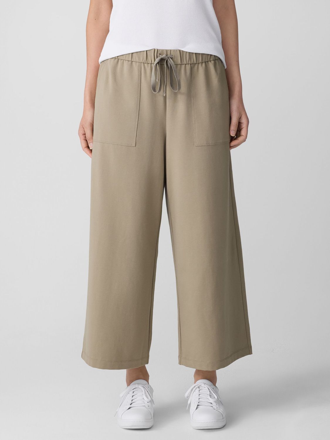 Eileen Fisher Organic Cotton Stretch Jersey Wide Cropped Pant in Twig