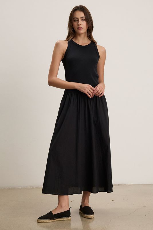 Velvet Amelia Rib And Poplin Mix Media Dress in Black