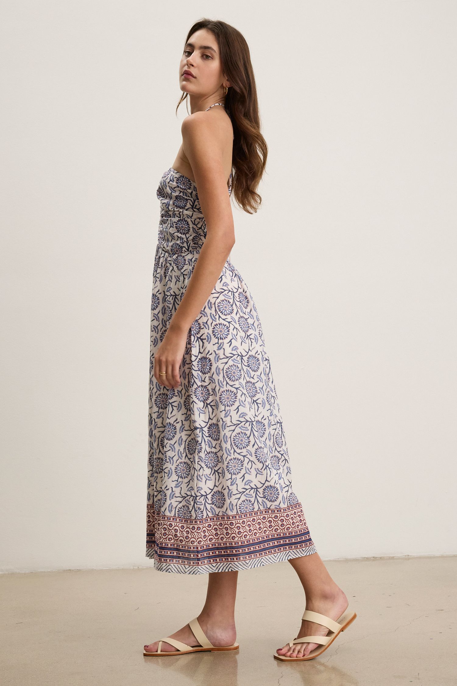 Velvet Odette Block Print Dress in Cream Floral