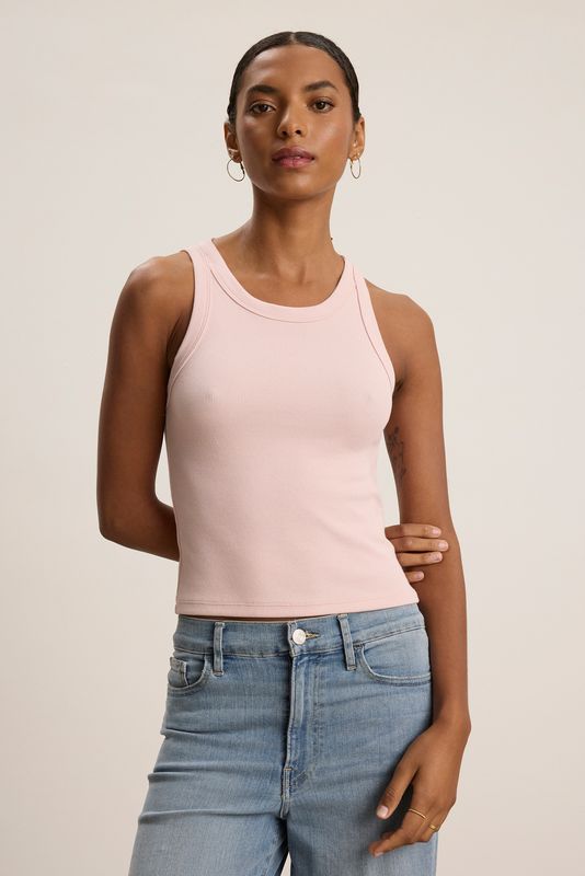 Velvet Sari Rib And Poplin Mix Media Tank in Ballet