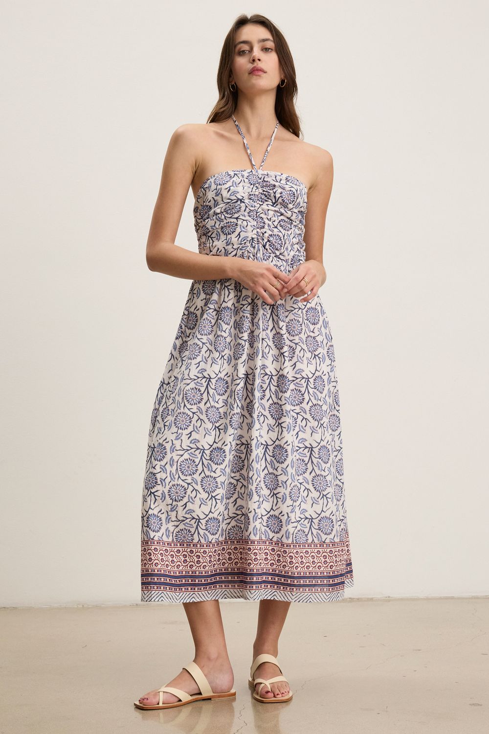 Velvet Odette Block Print Dress in Cream Floral