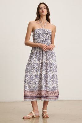 Velvet Odette Block Print Dress in Cream Floral Velvet Odette Block Print Dress in Cream Floral