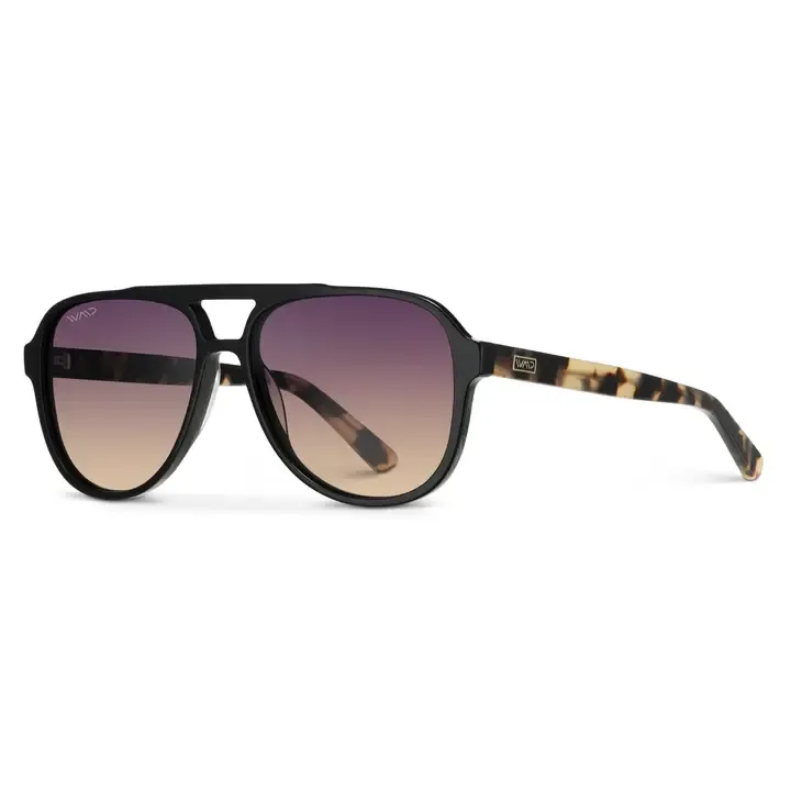 WMP Indie Aviator Polarized Sunglasses in Black Cream Tortoise / Gradient Sunset Lens
