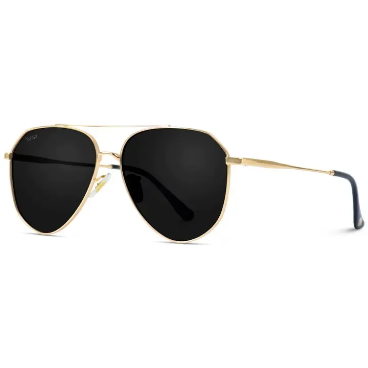 WMP Ramsey Geometric Polarized Aviators Sunglasses in Gold Frame / Black Lens