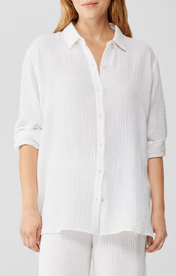 Eileen Fisher Organic Cotton Lofty Gauze Classic Collar Easy Shirt in White
