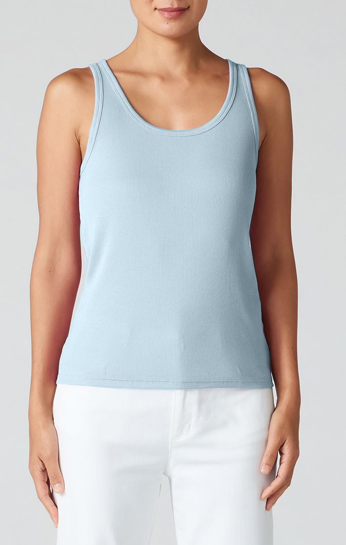 Eileen Fisher Organic Cotton Stretch Rib Scoop Neck Slim Tank in Pale Sky